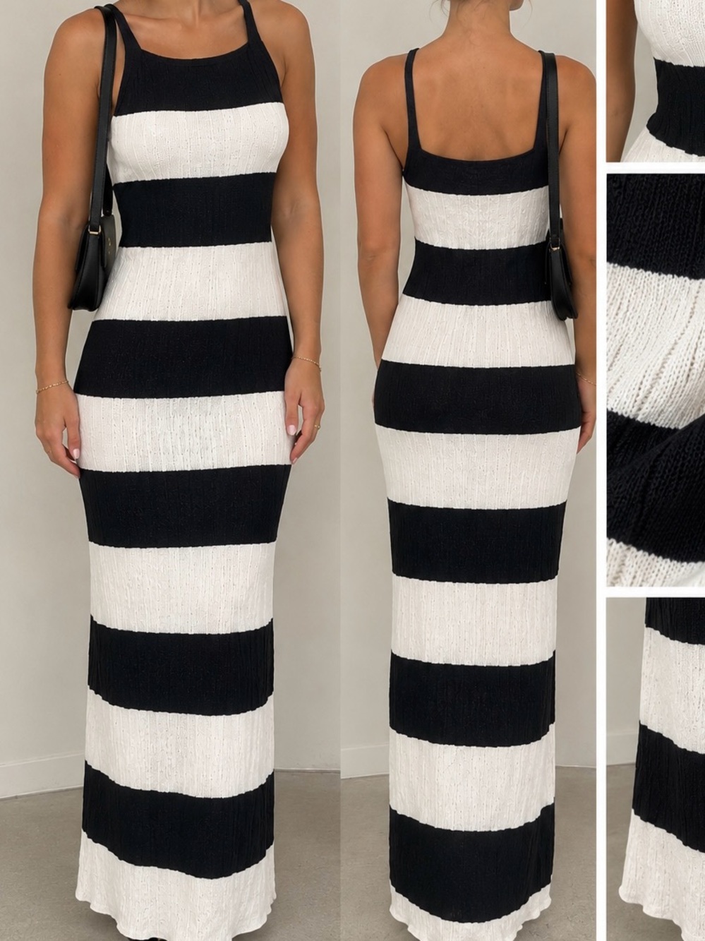 Sleeveless Black & White Striped Maxi Dress